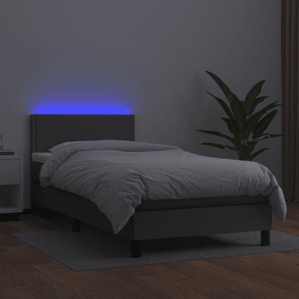 vidaXL Sommier à lattes de lit et matelas LED Gris 90x190cm Similicuir