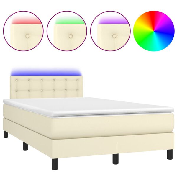 vidaXL Sommier &agrave; lattes de lit avec matelas et LED Cr&egrave;me 120x200 cm