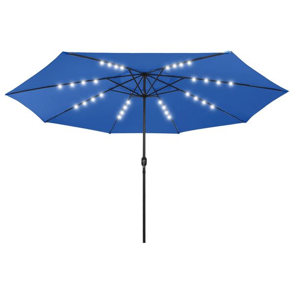 vidaXL Parasol de jardin avec lumières LED et mât en métal bleu azuré