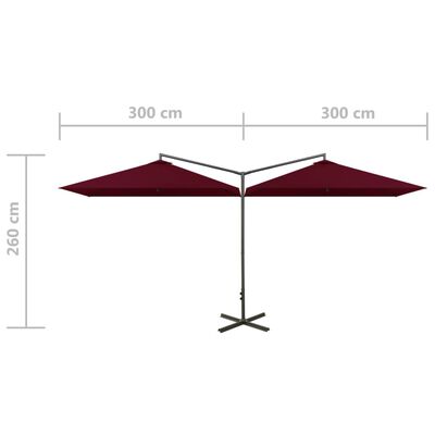 vidaXL Parasol double avec mât en acier Rouge bordeaux 600x300 cm