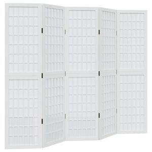vidaXL Cloison de s&eacute;paration 5 panneaux blanc bois de paulownia massif