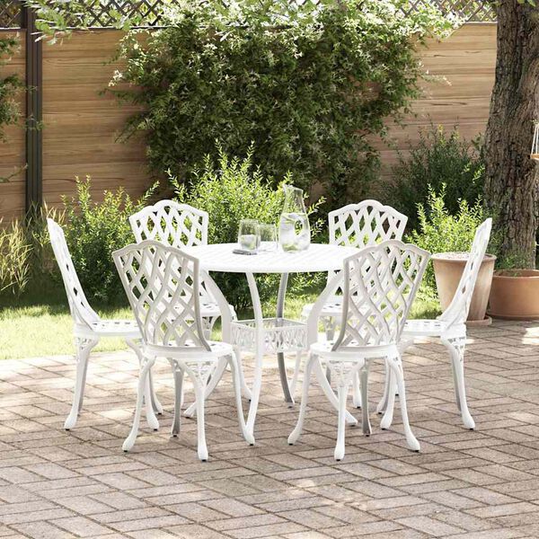 vidaXL Ensemble de salle &agrave; manger pour jardin 7 pcs Blanc Aluminium