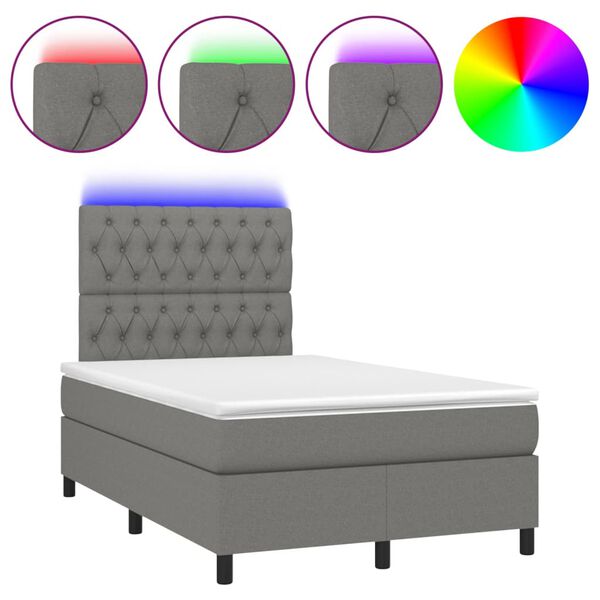 vidaXL Sommier &agrave; lattes de lit matelas LED gris fonc&eacute; 120x190 cm tissu
