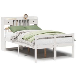 vidaXL Lit biblioth&egrave;que sans matelas blanc 135x190 cm bois pin massif