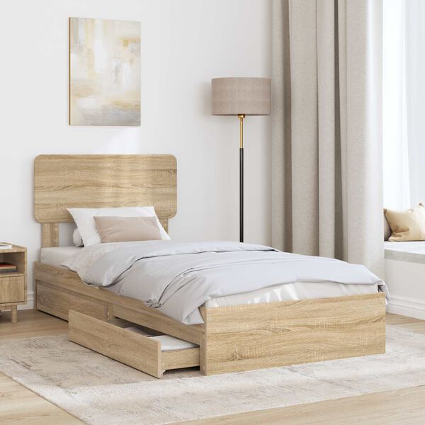 vidaXL Lit de Rangement Ch&ecirc;ne Sonoma 75 x 190 cm Bois d'ing&eacute;nierie