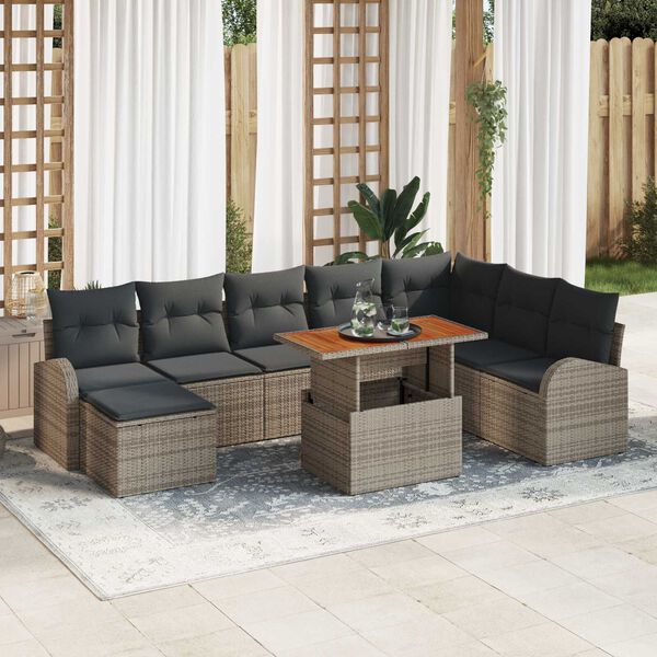 vidaXL Ensemble de canap&eacute; de jardin 9 pcs Gris Poly rotin
