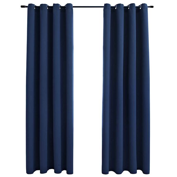 vidaXL Rideaux occultants avec anneaux en m&eacute;tal 2 pcs Bleu 140x225 cm
