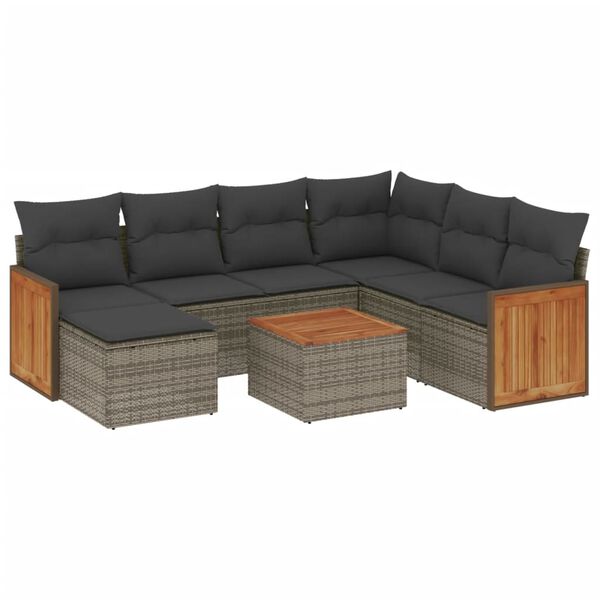 vidaXL Salon de jardin 8 pcs avec coussins gris r&eacute;sine tress&eacute;e