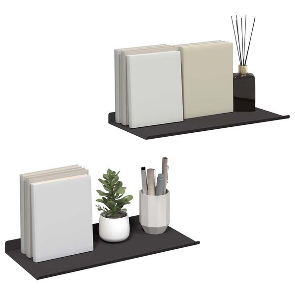 vidaXL &Eacute;tag&egrave;re flottante 2 pcs Noir 40 x 17,5 x 2,5 cm Acier