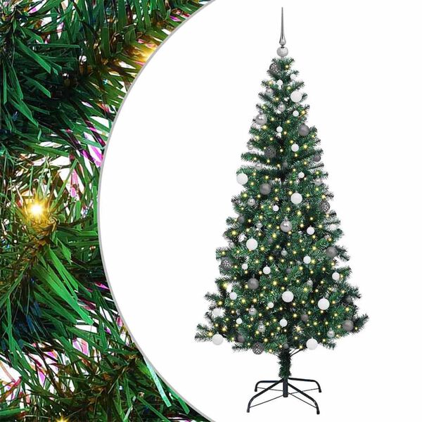 vidaXL Sapin de No&euml;l artificiel pr&eacute;-&eacute;clair&eacute; Vert 210 cm PVC et m&eacute;tal
