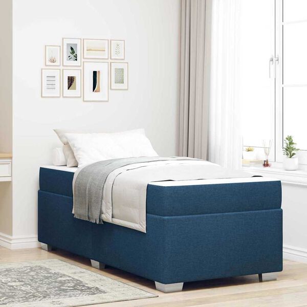 vidaXL Cadre de lit avec matelas Bleu 100 x 200 cm tissu