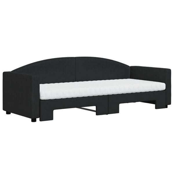 vidaXL Lit de jour avec lit gigogne et matelas noir 80x200 cm tissu