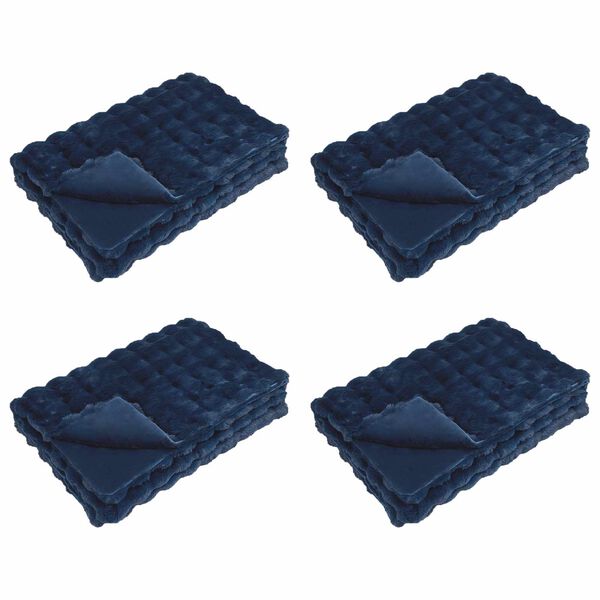 vidaXL Couverture en Fourrure de Lapin Synth&eacute;tique 4 pcs Bleu Marine