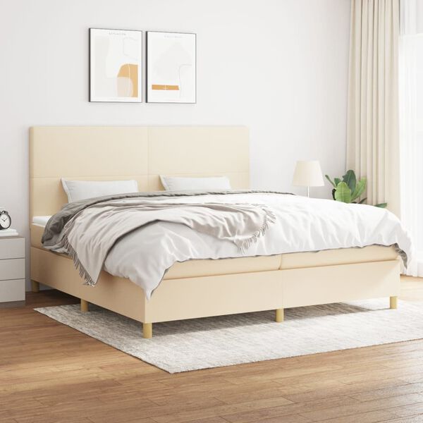 vidaXL Sommier &agrave; lattes de lit avec matelas Cr&egrave;me 200x200 cm Tissu