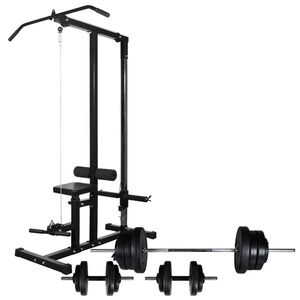 vidaXL Tour de musculation avec jeu d'halt&egrave;res et poids 60,5 kg