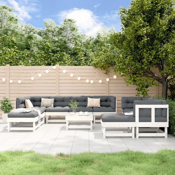 vidaXL Salon de jardin 11 pcs Blanc Bois de pin massif