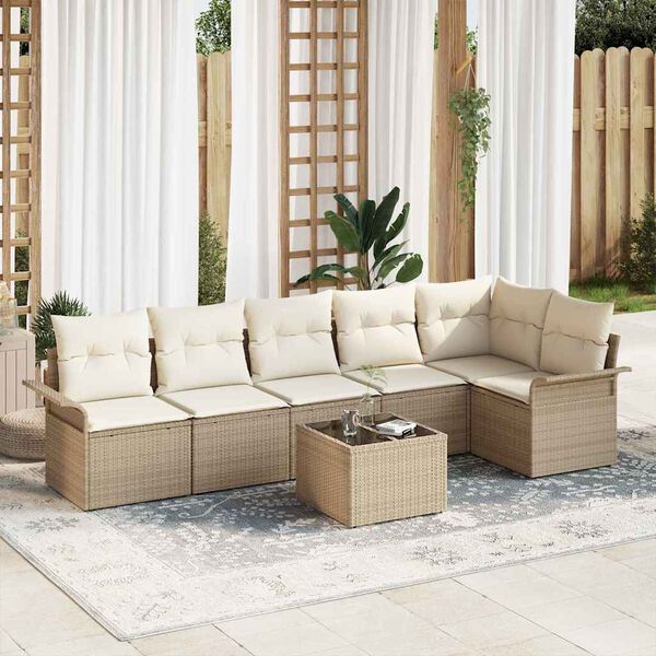 vidaXL Ensemble de canapé de jardin 7 pcs Beige Poly rotin