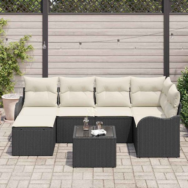 vidaXL Ensemble de canap&eacute; de jardin avec coussin 7 pcs Noir Poly rotin