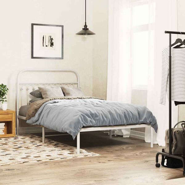 vidaXL Cadre de lit m&eacute;tal sans matelas et t&ecirc;te de lit blanc 107x203 cm