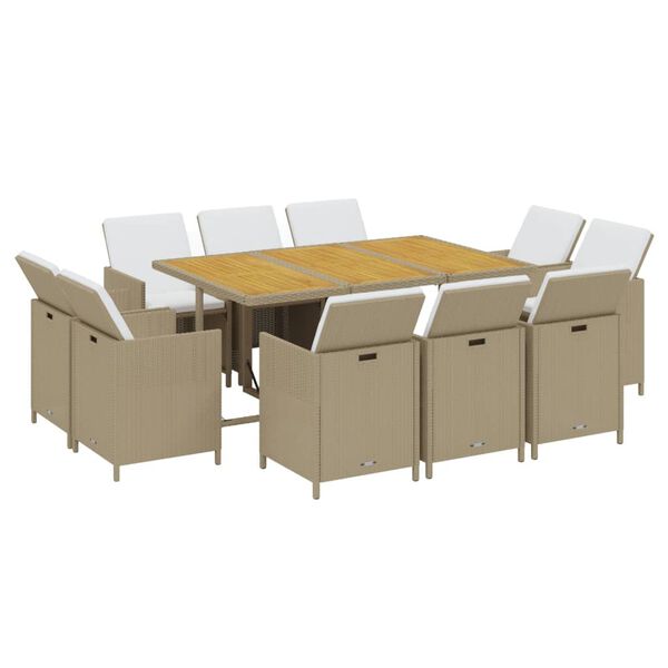 vidaXL Ensemble &agrave; manger de jardin coussins 11pcs R&eacute;sine tress&eacute;e Beige