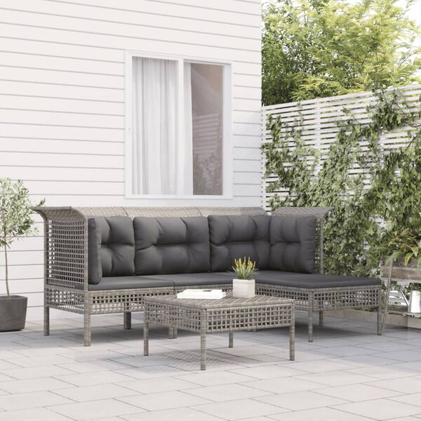 vidaXL Salon de jardin 5 pcs avec coussins Gris R&eacute;sine tress&eacute;e