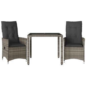 vidaXL Ensemble de bistro 3 pcs avec coussins gris résine tressée
