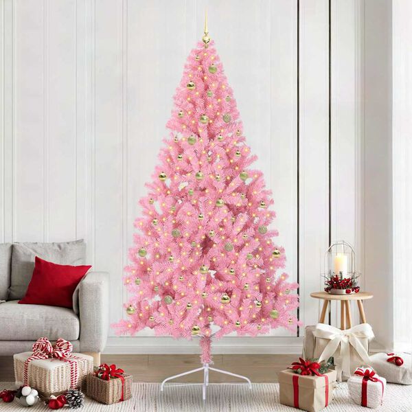 vidaXL Sapin de No&euml;l artificiel pr&eacute;-&eacute;clair&eacute; Rose 240 cm PVC
