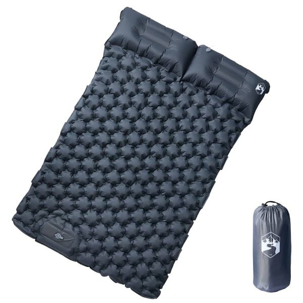 vidaXL Matelas de camping autogonflant avec oreillers 2 personnes gris