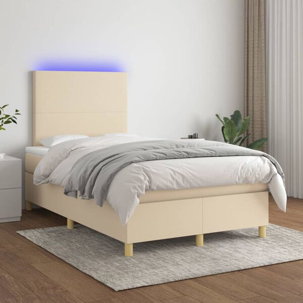 vidaXL Sommier &agrave; lattes de lit et matelas et LED Cr&egrave;me 120x200cm Tissu