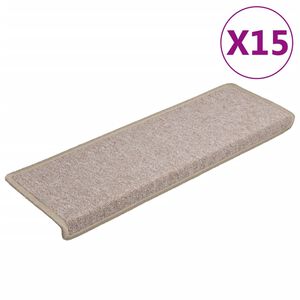 vidaXL Tapis d'escalier 15 pi&egrave;ces 65 x 21 x 4 cm Taupe Bordure rectangulaire