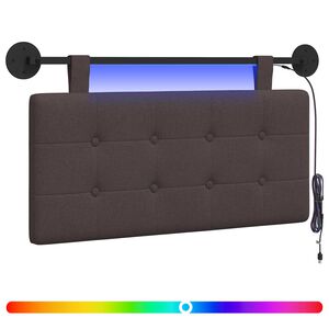 vidaXL T&ecirc;te de lit suspendue Avec lumi&egrave;re LED Marron fonc&eacute; Tissu