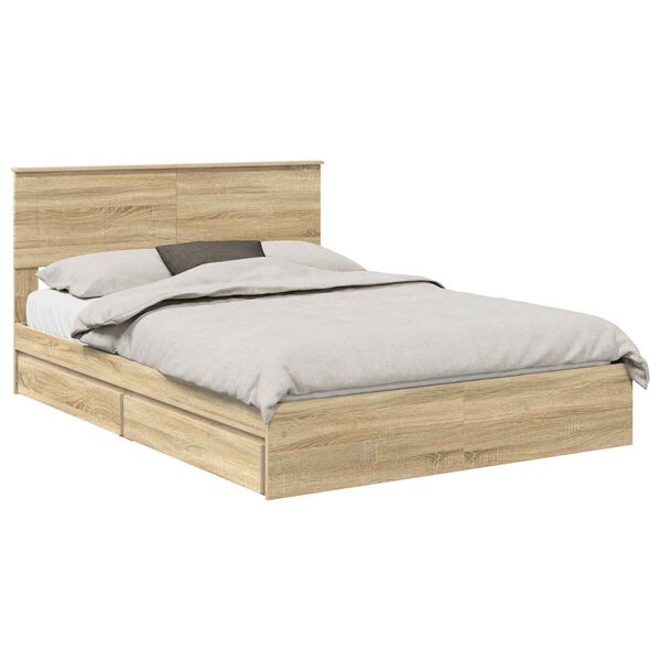 vidaXL Lit de Rangement Ch&ecirc;ne Sonoma 140 x 200 cm Bois d'ing&eacute;nierie