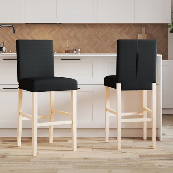 vidaXL Chaises de bar lot de 2 bois massif d'h&eacute;v&eacute;a et tissu