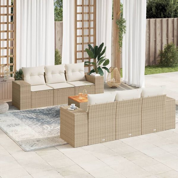 vidaXL Salon de jardin avec coussins 7 pcs beige r&eacute;sine tress&eacute;e