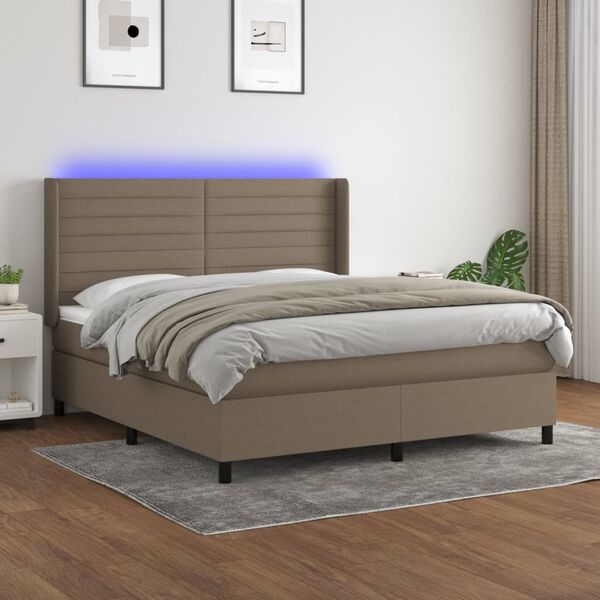 vidaXL Sommier &agrave; lattes de lit matelas et LED Taupe 180x200 cm Tissu