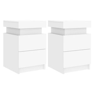 vidaXL Tables de chevet avec lumi&egrave;res LED 2 pcs blanc 35x39x55 cm