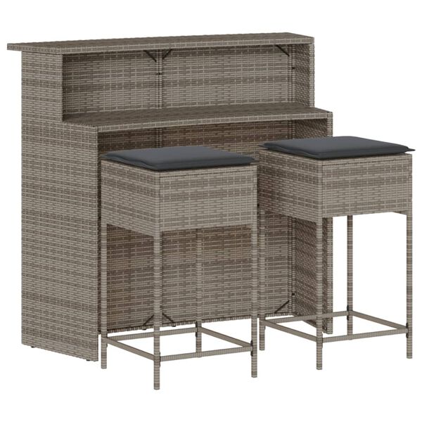 vidaXL Ensemble de bar de jardin 3 pcs et coussins gris résine tressée