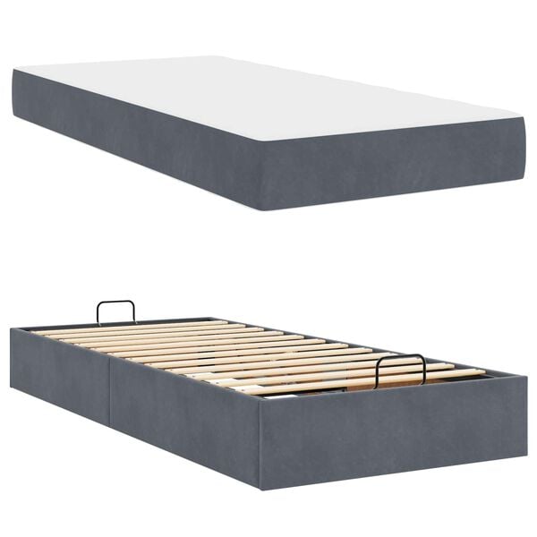 vidaXL Cadre de lit avec matelas avec matelas 2 pcs Gris Fonc&eacute; Velours
