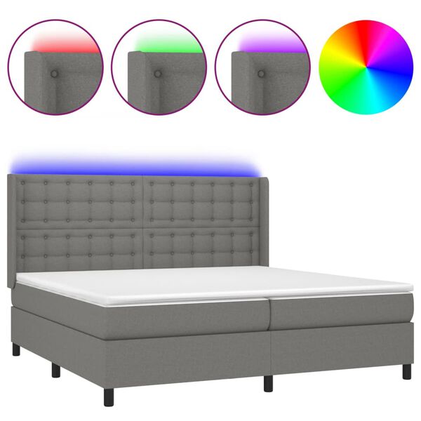 vidaXL Sommier &agrave; lattes de lit matelas LED Gris fonc&eacute; 200x200 cm Tissu