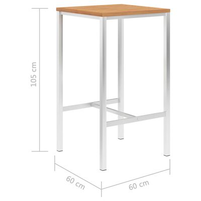 vidaXL Table de bar 60x60x105 cm Bois de teck solide et inox