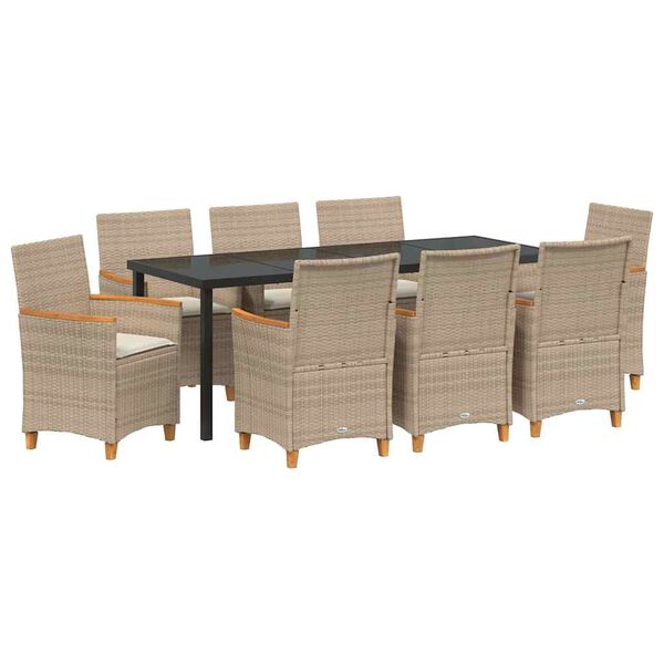 vidaXL Ensemble de salle &agrave; manger pour jardin 9 pcs Beige polyrotin
