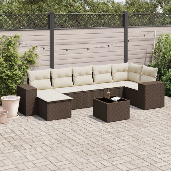 vidaXL Salon de jardin 8 pcs avec coussins marron r&eacute;sine tress&eacute;e