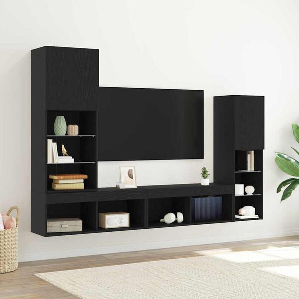 vidaXL Meuble TV 4 pcs Ch&ecirc;ne noir Bois d'ing&eacute;nierie