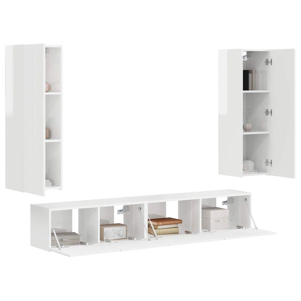 vidaXL Ensemble meuble TV 3 pcs Blanc brillant Bois d'ing&eacute;nierie