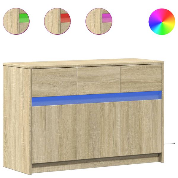 vidaXL Meuble TV avec LED ch&ecirc;ne sonoma 91x34x61 cm bois d'ing&eacute;nierie