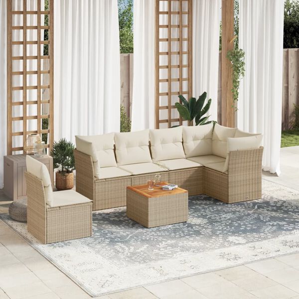 vidaXL Salon de jardin avec coussins 7 pcs beige r&eacute;sine tress&eacute;e