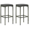 vidaXL Tabourets de bar avec coussins lot de 2 gris r&eacute;sine tress&eacute;e