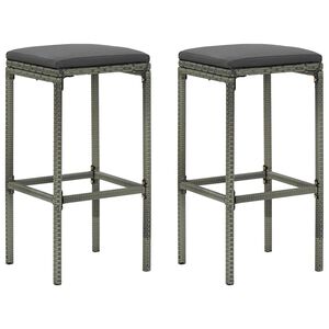 vidaXL Tabourets de bar avec coussins lot de 2 gris r&eacute;sine tress&eacute;e