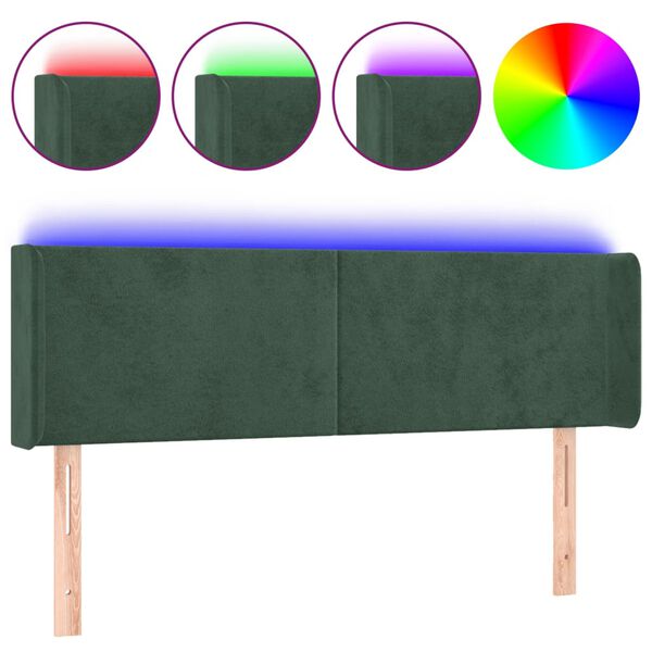 vidaXL T&ecirc;te de lit &agrave; LED Vert fonc&eacute; 147x16x78/88 cm Velours