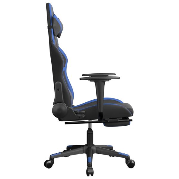 vidaXL Chaise de jeu avec repose-pied Noir et bleu Similicuir